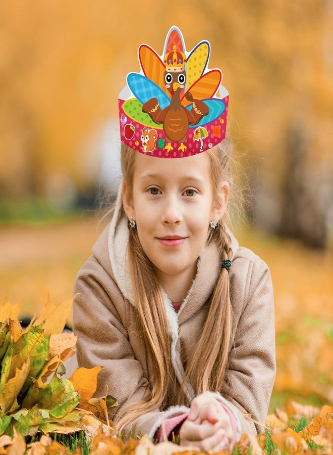 EUVBOKW 24 Pack Thanksgiving DIY Turkey Headband Craft Kit-Create Your Own Fall Paper Crown Hats with Stickers, Gems,Googly Eyes for Party and Holiday Activity - Image 5